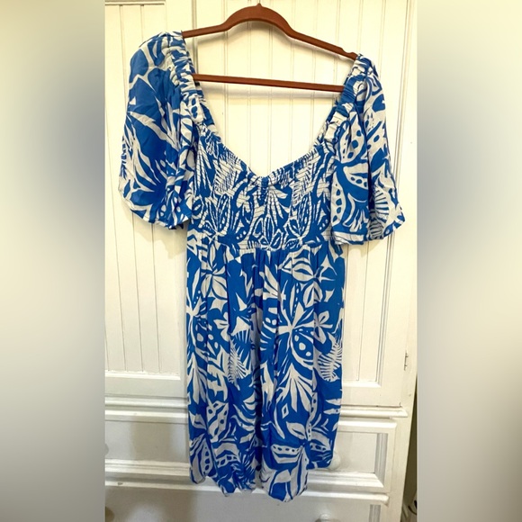 Women’s Roxy Campanula Selva Floral Blue & White Mini Dress - Size Medium - Picture 2 of 9